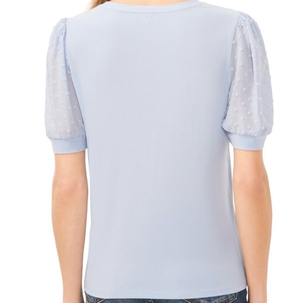 NWT CeCe Light Blue Textured Puff Sleeve Blouse - Picture 3 of 10